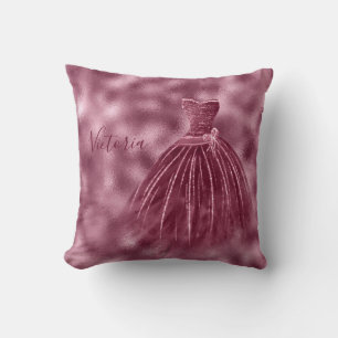 Burgundy Metallic Elegant Name Evening Gown  Cushion
