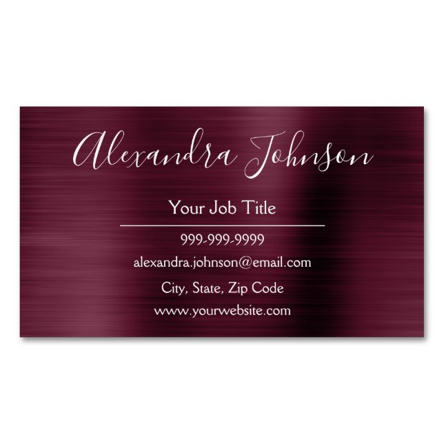 Burgundy Metallic Foil Modern and Elegant Magnetic Business Card (Front)