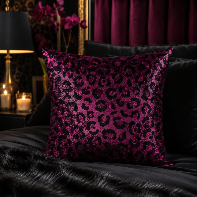 Burgundy Metallic Leopard Print Animal Pattern Cushion (Creator Uploaded)