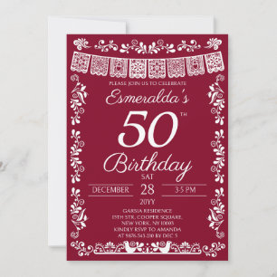Burgundy Mexican Fiesta 50th Birthday Invitation