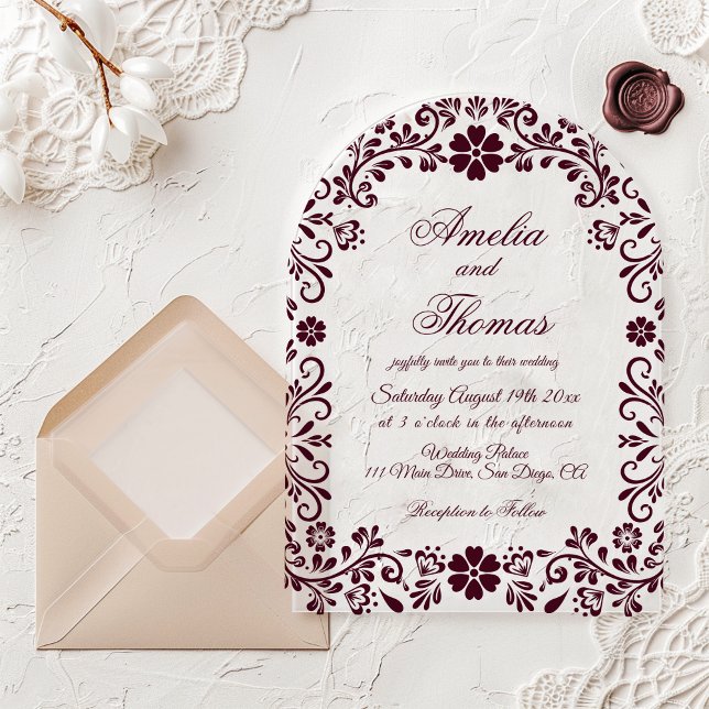 Burgundy Mexican Timeless Wedding  Acrylic Invitations (Creator Uploaded)