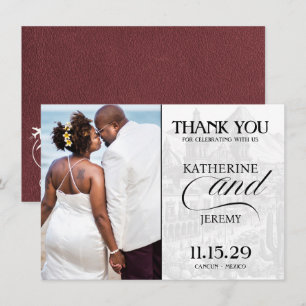 Burgundy Mexico Passport Thank You Card