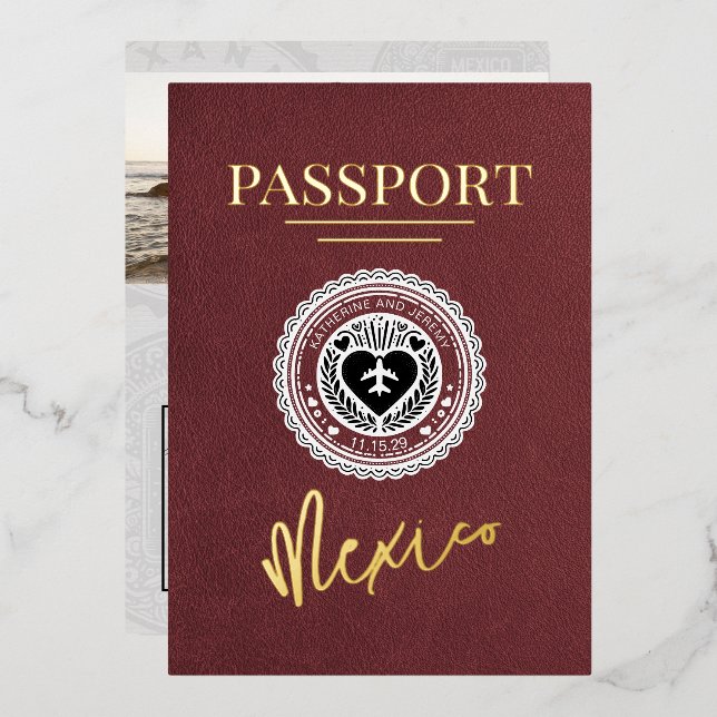 Burgundy Mexico Passport Wedding (Front/Back)