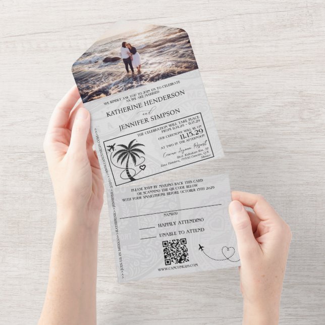 Burgundy Mexico Passport Wedding All In One Invitation (Tearaway)