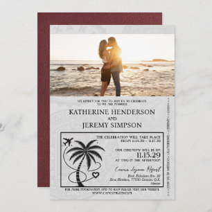 Burgundy Mexico Passport Wedding Invitation