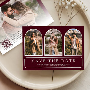 Burgundy Minimal Arch Photo QR Code Wedding Save The Date