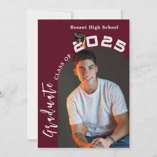 Burgundy Minimalist  2 Photo Graduation Party Invitation