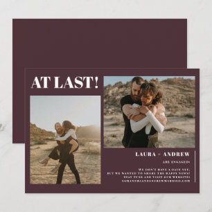 Burgundy minimalist at last 2 photos engagement announcement