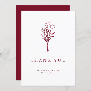 Burgundy Minimalist Botanicals Wedding Thank You Card