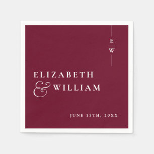 Burgundy Minimalist Elegant Monogram Wedding Napkin