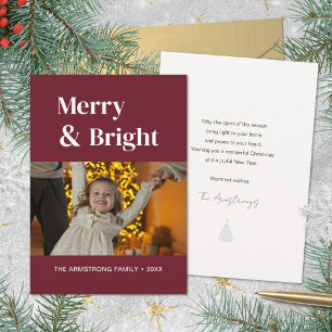 Burgundy Minimalist Merry Bright Christmas Holiday Card