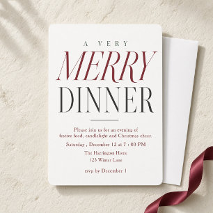Burgundy Minimalist Merry Christmas Dinner Invitation