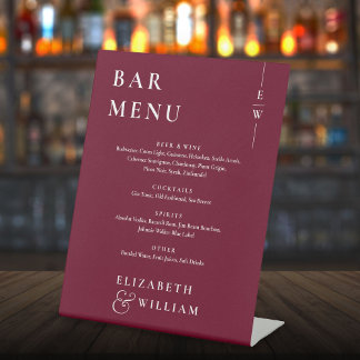 Burgundy Minimalist Modern Bar Menu Pedestal Sign