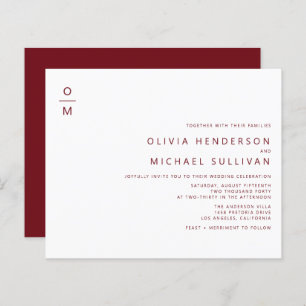 Burgundy Minimalist Monogram Wedding Invitation