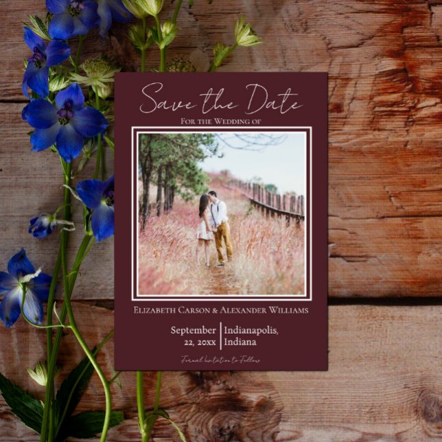 Burgundy Minimalist Photo Save The Date (Burgundy Minimalist Photo Save the Date)