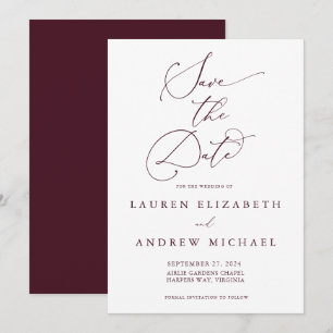 Burgundy Minimalist Save the Date Invitation