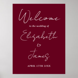 Burgundy Minimalist Script Wedding Welcome Sign