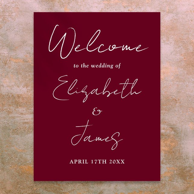 Burgundy Minimalist Script Wedding Welcome Sign (Burgundy Minimalist Script Wedding Welcome Sign)