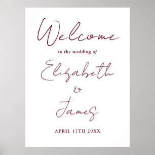 Burgundy Minimalist Script Wedding Welcome Sign