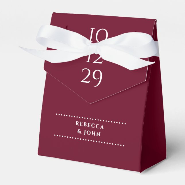 Burgundy Minimalist Special Date Wedding Favour Box (Front Side)