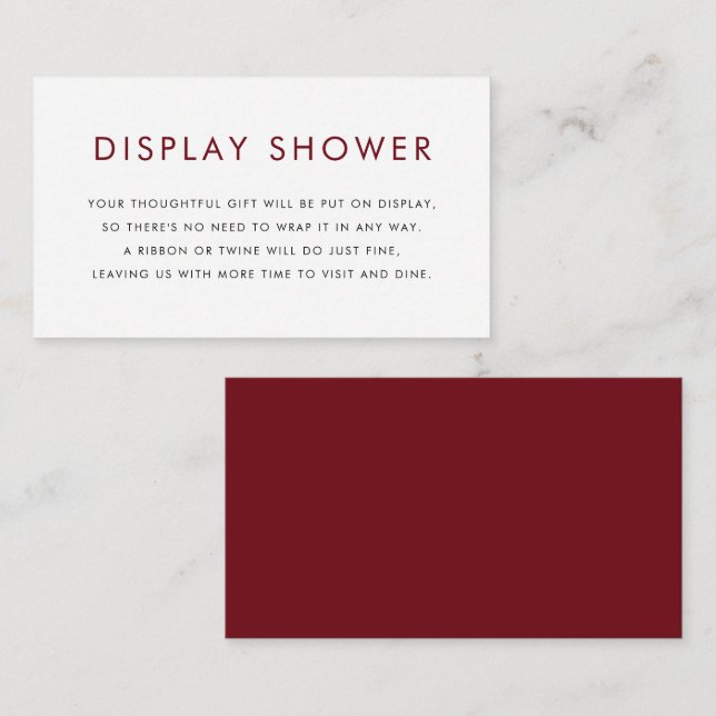Burgundy Minimalist Typography Display Shower Enclosure Card (Front/Back)