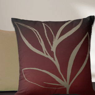 Burgundy Minimalist Watercolor Leaves Cushion