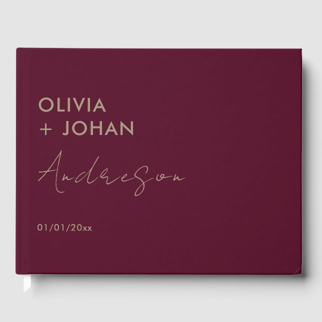 Burgundy Minimalist Wedding Guest Book (Front)