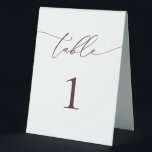 Burgundy Minimalist Wedding Table Number<br><div class="desc">Beautiful burgundy,  elegant,  modern and minimalist,  table number card. Fully customisable. **PLEASE NOTE: To order,  simply adjust your table number and add each number to your cart separately. Then check out once you are finished.</div>