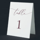 Burgundy Minimalist Wedding Table Number<br><div class="desc">Beautiful burgundy,  elegant,  modern and minimalist,  table number card. Fully customisable. **PLEASE NOTE: To order,  simply adjust your table number and add each number to your cart separately. Then check out once you are finished.</div>