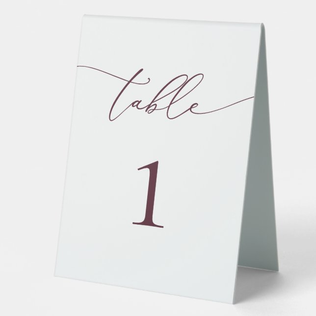 Burgundy Minimalist Wedding Table Number  (Front)