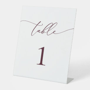 Burgundy Minimalist Wedding Table Number Pedestal Sign