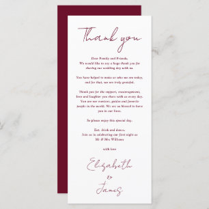 Burgundy Minimalist Wedding Thank You Place Card