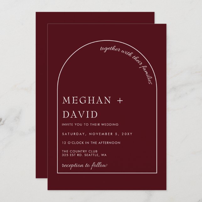 Burgundy Modern Arch Wedding  Invitation (Front/Back)