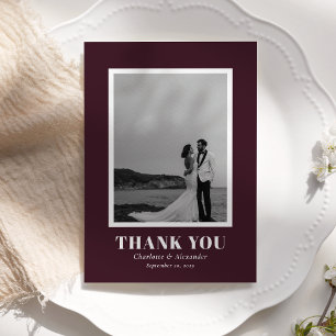 Burgundy Modern Bold Typography Wedding Thank You Card