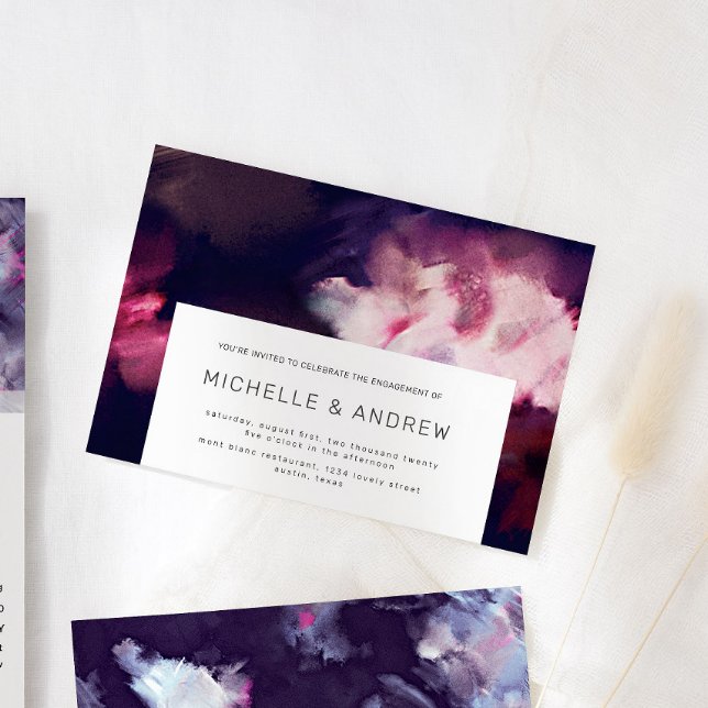 Burgundy Modern Brush Stroke Engagement Party Invitation (Creator Uploaded)