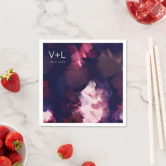 Burgundy Modern Brush Strokes Wedding Napkin (Insitu)