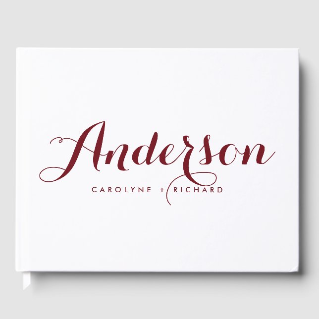 Burgundy Modern Calligraphy Wedding Guest Book (Front)