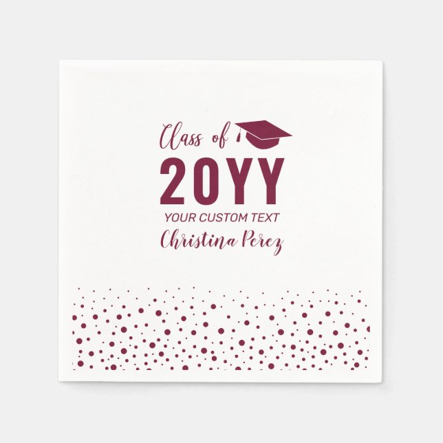 Burgundy Modern Confetti Graduation Party Napkin (Front)