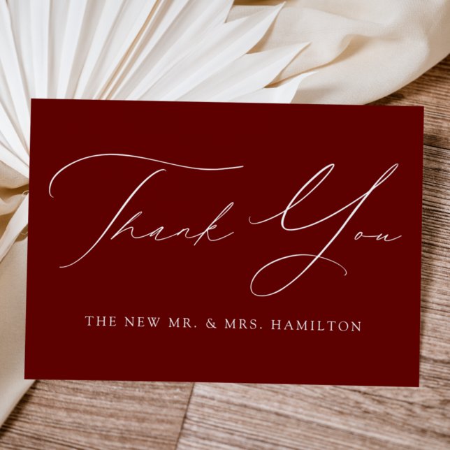 Burgundy Modern Elegance Wedding Thank You Card (Creator Uploaded)