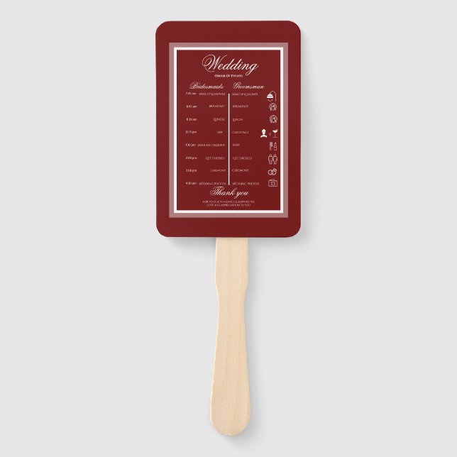Burgundy modern elegant wedding  hand fan (Front)