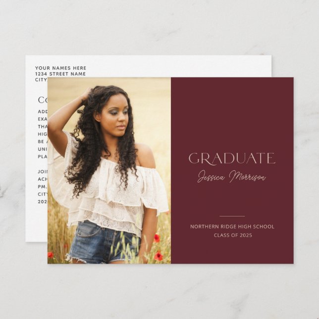 Burgundy Modern Grad 2024 Photo Graduation Postcard (Front/Back)