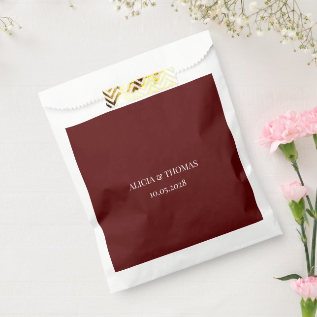 Burgundy Modern Initials Minimalist Wedding  Favour Bag (Sealed)
