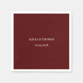 Burgundy Modern Initials Minimalist Wedding Napkin