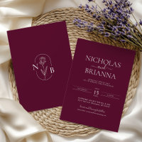 Burgundy Modern Minimalist Boho Wedding Monogram