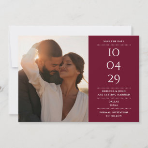 Burgundy Modern Minimalist Wedding Photo Save The Date
