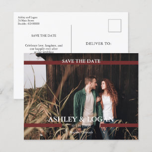 Burgundy Modern Minimalist Wedding Save the Date Announcement Postcard