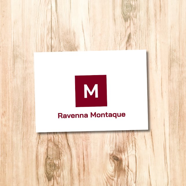 Burgundy Modern Monogram Personalized Name Simple Note Card (Creator Uploaded)