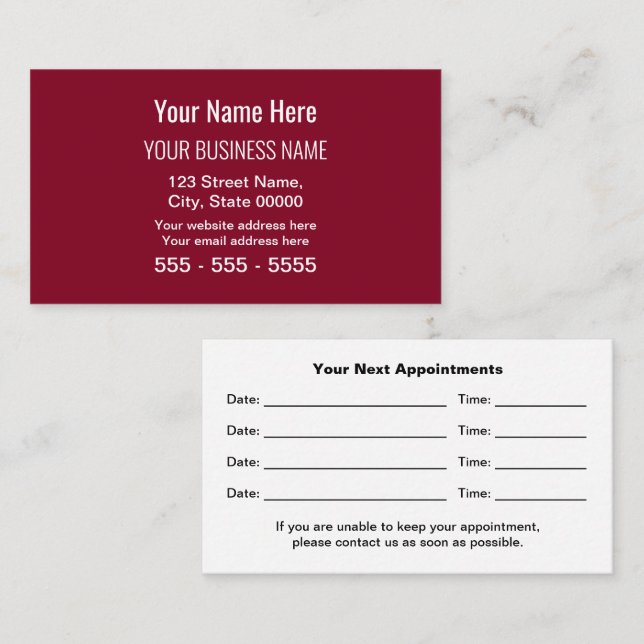 Burgundy Modern Professional Appointment Card (Front/Back)