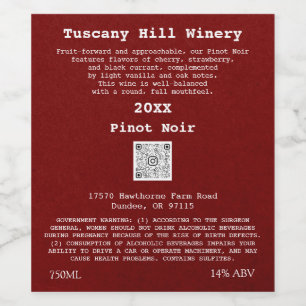 Burgundy Modern QR Code LOGO Description Wine Label