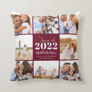 burgundy modern script grad photo class of 2022 cushion